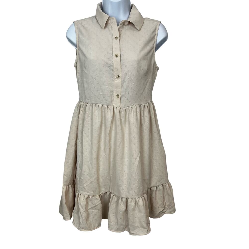 Good Luck Gem Sleeveless Mini Dress Button Detail Flutter Hem XS